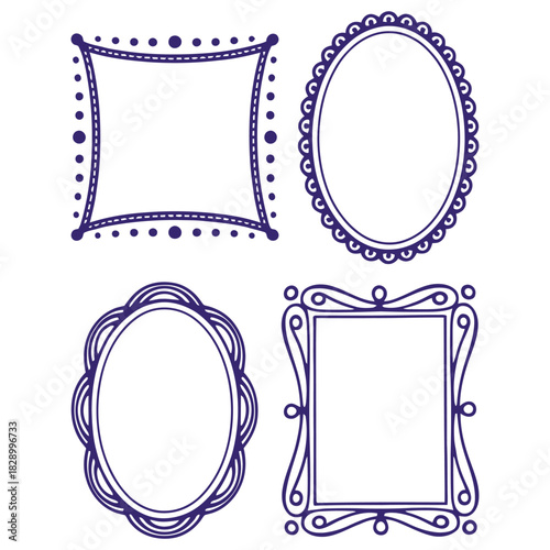 A set of vector vintage frame designs, borders, and ornaments for retro photo albums and cards