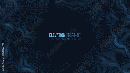 Abstract contour mountain elevation landscape map. Abstract minimal relief topographic map. Terrain contour vector grid with a central place for text.