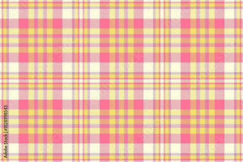60s plaid textile vector, christmas card check pattern fabric. Image seamless background tartan texture in red and light yellow colors.