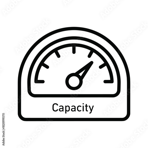 Black and white line icon representing a capacity meter or gauge isolated on