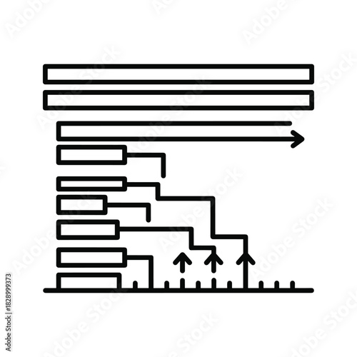 Flowchart icon showing process steps, data flow, and progression with arrows