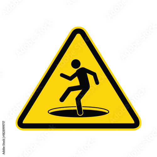 Warning sign of a person falling into a hole