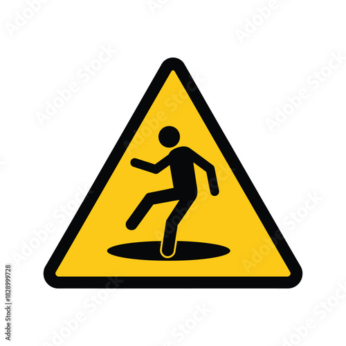 Warning sign of a person falling into a hole