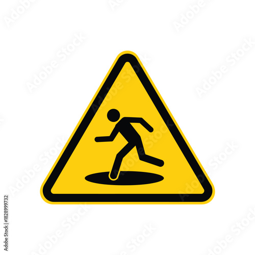 Warning sign of a person falling into a hole