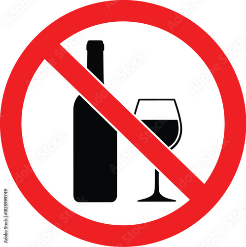 No alcohol sign with bottle and glass