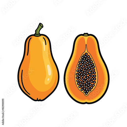Fresh ripe papaya fruit cut in half with seeds