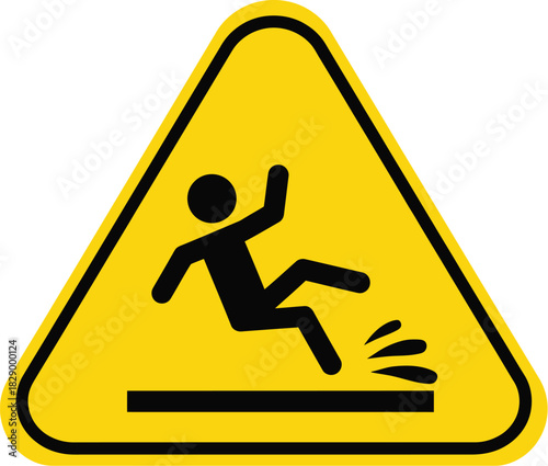 Warning sign of a person slipping on a wet floor