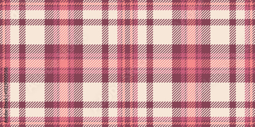 Covering textile pattern seamless, random fabric texture vector. Individuality check tartan plaid background in red and antique white colors.