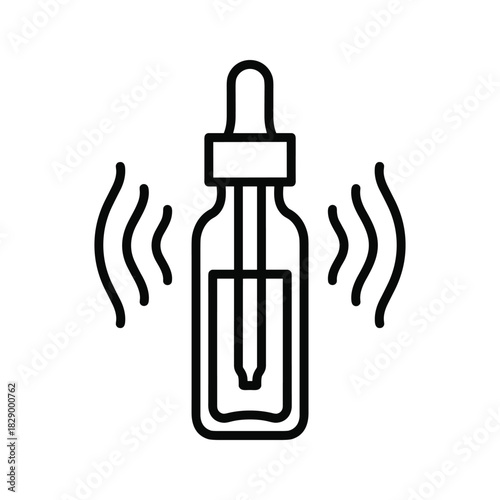 Outline icon of a serum dropper bottle with vibration or scent waves illustration