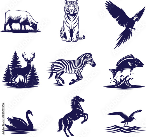 Collection Of Wild And Domestic Animal Silhouettes wildlife nature