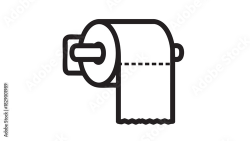 Minimalist black outline icon illustrating a standard toilet paper roll on a holder, symbolizing essential hygiene, personal care, and restroom convenience for everyday use