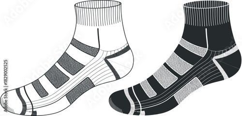 Sock, vector, illustration, fashion, gear, structured, silhouette, layout, equipment, design, padding, protection, accessory, breathable, reinforced, ribbed, athletic
