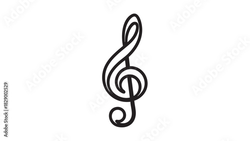 A clean and elegant black outline drawing of a treble clef, a fundamental musical symbol indicating high pitches, perfect for graphic design elements and music-themed projects