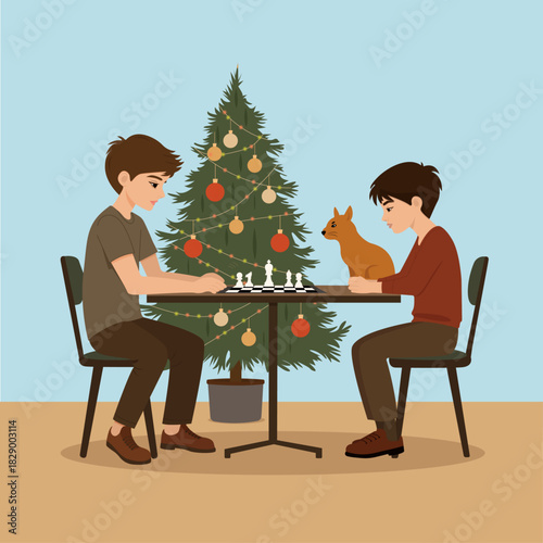 brothers playing chess