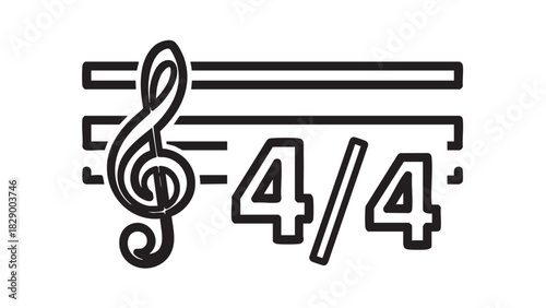 Simple black and white line icon of a musical staff with a treble clef and a 4/4 common time signature for music theory