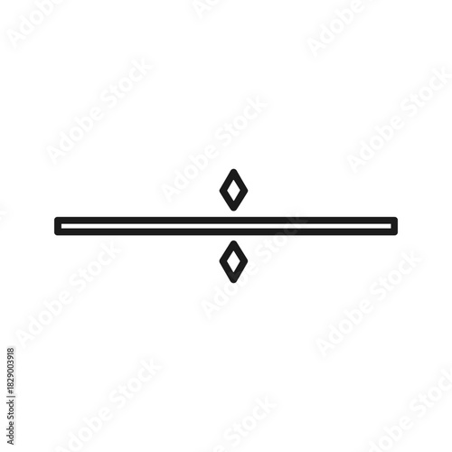 Abstract horizontal line with two diamond shapes, one above and one below, isolated on