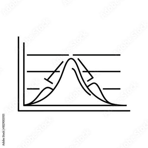 Statistical normal distribution curve with standard deviation lines on a graph, representing data analysis and probability