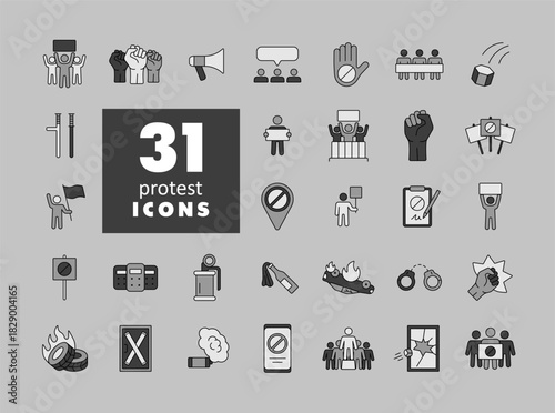 Protest, strike, revolution set vector icons