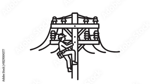 Electrical Lineman Climbing a Power Pole A Vector Illustration for Industry and Safety