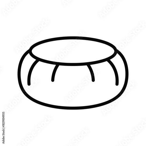 Black and white line drawing of a modern round pouf seat, isolated on white background