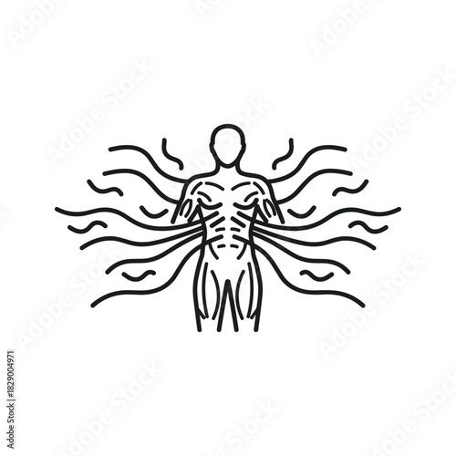 Human body with energy waves flowing, representing health and wellness