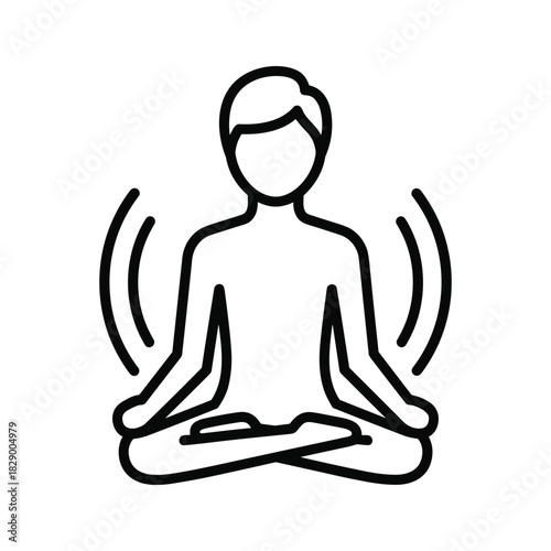 Person meditating in lotus pose with energy lines, isolated on white background