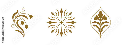 Vector set of logo design templates and graphic elements, organic cosmetics, floral illustration in simple linear hand drawn style, plants and flowers, natural products emblems