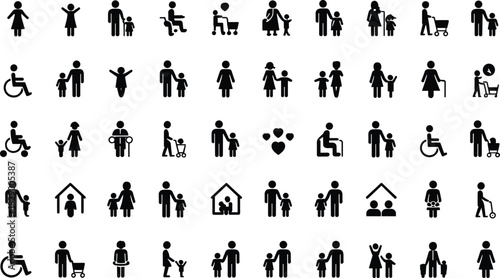 Family and Accessibility Icons Featuring People, Houses, and Wheelchairs person