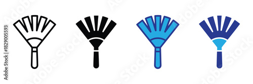 Collection of fan icons and glyphs: outline, solid black, and two-tone blue for versatile design applications