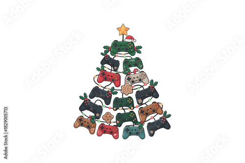 Christmas Tree Made of Video Game Controllers for Gamers Sublimation Design