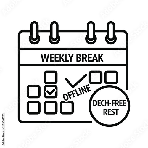 Schedule your weekly tech-free break and offline rest with this calendar reminder to disconnect and recharge for improved productivity and well-being.