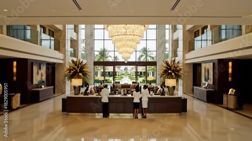 Luxury Resort Experience - Guests Enjoying Poolside Relaxation and Elegant Hotel Lobby Interior.