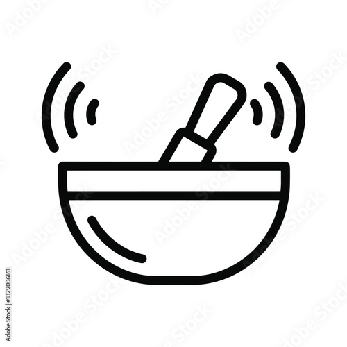 Singing bowl with mallet and sound waves icon for meditation and relaxation