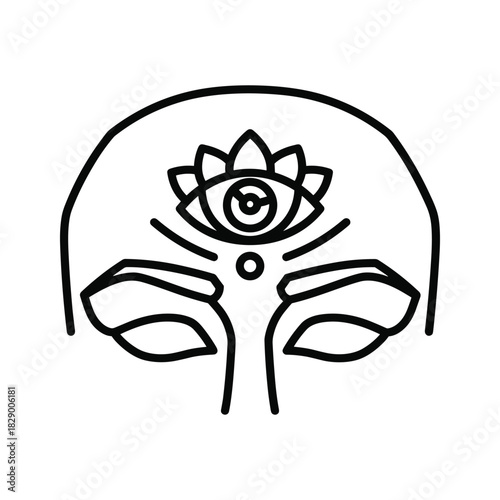 Minimalist third eye symbol on a human face, spiritual enlightenment concept