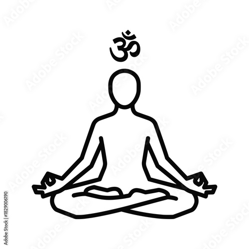 Meditating person in lotus pose with om symbol, isolated on