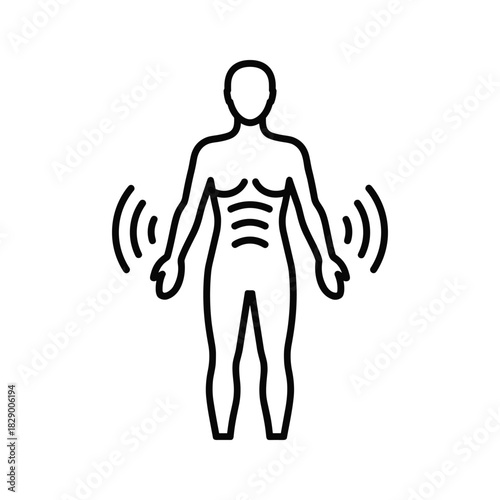 Human body outline with radiating waves, representing energy or sensation