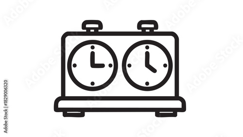 A linear graphic illustration of a chess clock, symbolizing strategy, timing, and competition