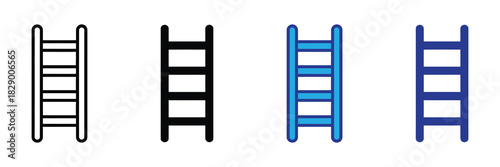 Collection of four ladder icons: outline, solid black, outlined blue, and solid blue, representing ascending and progress