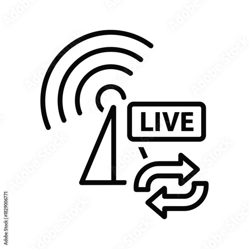 Go Live Now broadcasting icon for streaming media, social media engagement and real-time updates, perfect for news, sports, and events coverage