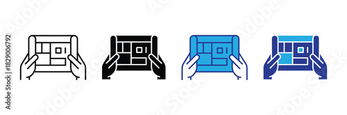 Hands holding a blueprint or architectural plan, illustrating design, construction, and planning for buildings and projects.