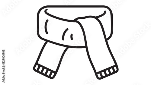 Clean Line Art Icon of a Warm Winter Scarf, Essential Cold Weather Clothing Accessory for Neck Protection and Fashionable Style in Chilly Seasons