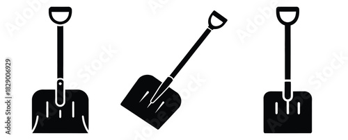 snow shovel silhouette icon set. christmas silhouette icons collection with solid styles.