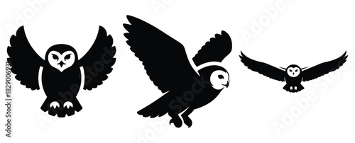snow owl silhouette icon set. christmas silhouette icons collection with solid styles.