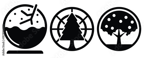 snow tree globe silhouette icon set. christmas silhouette icons collection with solid styles.