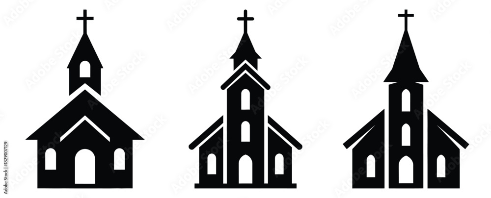Fototapeta premium christmas church silhouette icon set. christmas silhouette icons collection with solid styles.