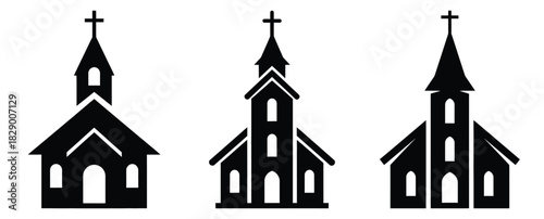 christmas church silhouette icon set. christmas silhouette icons collection with solid styles.