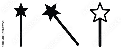 christmas magic wand silhouette icon set. christmas silhouette icons collection with solid styles.