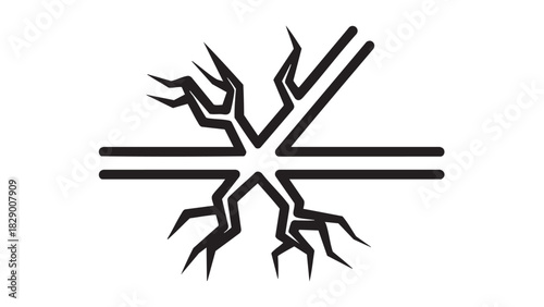 Conceptual vector icon of a geometric symbol with organic roots spreading out, illustrating the concept of foundational strength and breakthrough