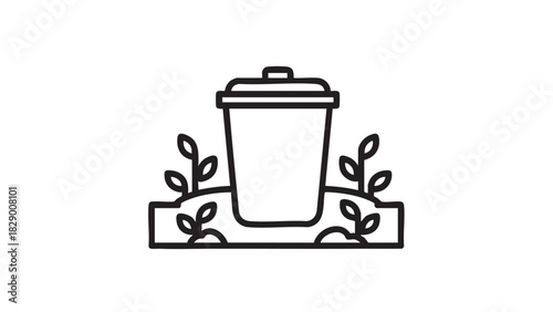 Line art icon symbolizing responsible organic waste management, promoting composting and environmental sustainability through proper refuse disposal and eco-friendly practices