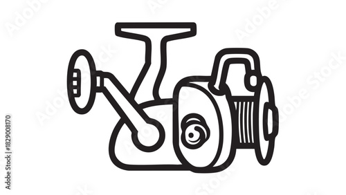 Fishing Reel Outline Black and White Vector Illustration for Angling Enthusiasts